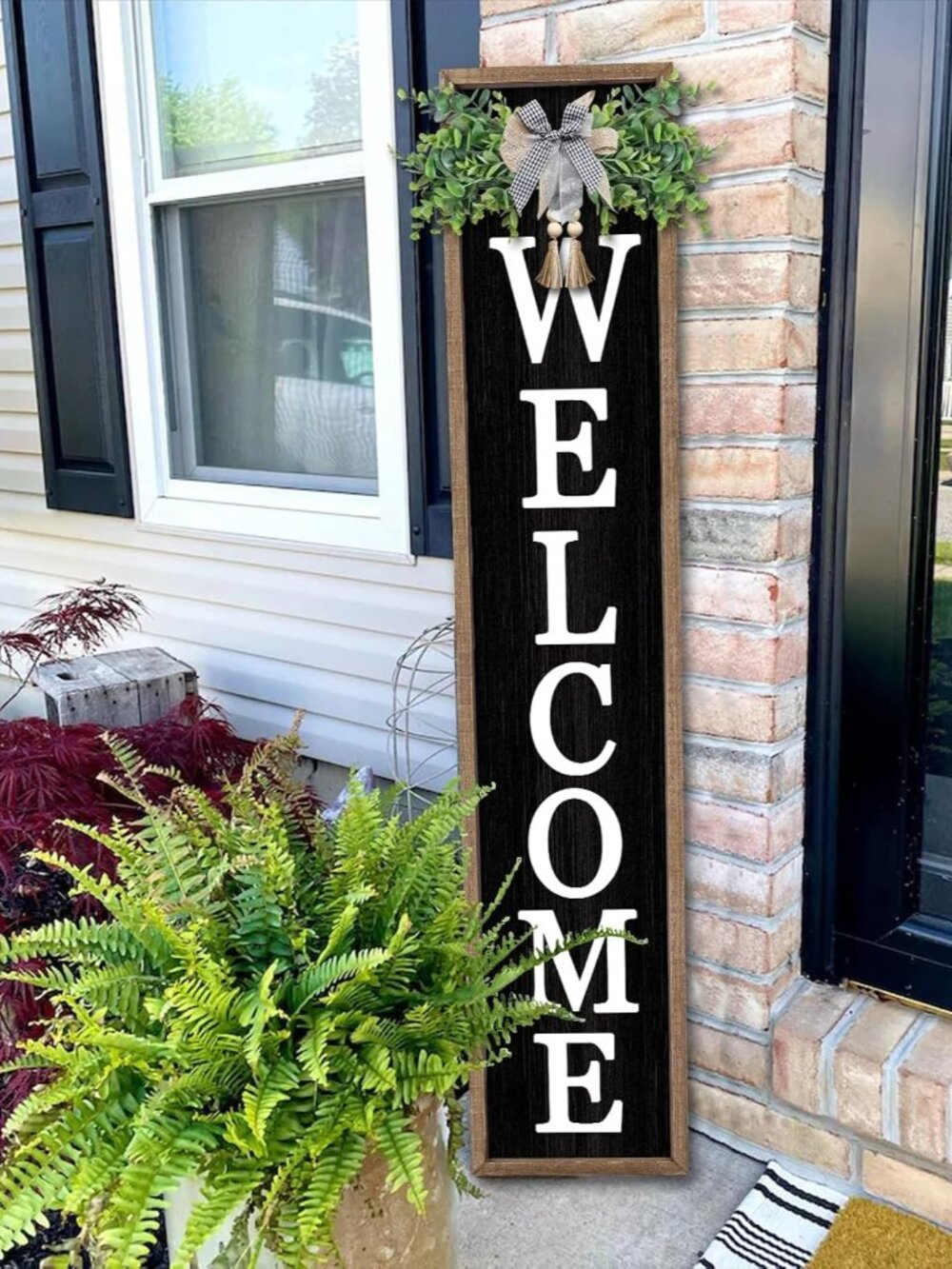 Welcome Sign for Front porch Standing 45"X9" Wood Black